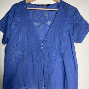 Gudrun Sjoden Blue Embroidered Women's Top Size S